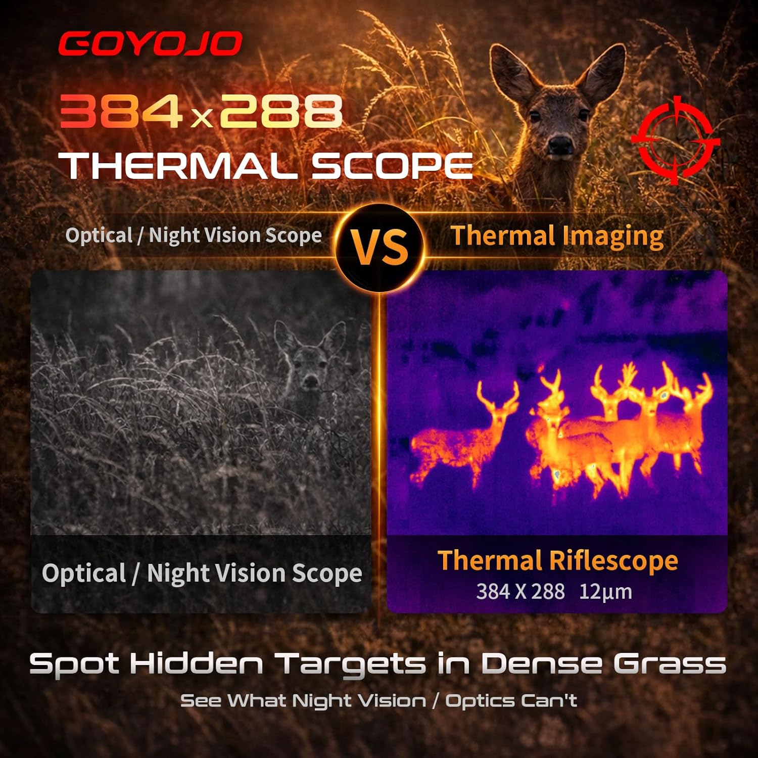 Hunting Thermal Imaging Scope - GOYOJO 熱画像スコープ 384x288、1500～1800mの距離に対応、12μm、55Hz、64GBのストレージ、RAVビデオ、GRL325/GRL335。屋外での狩猟に最適。